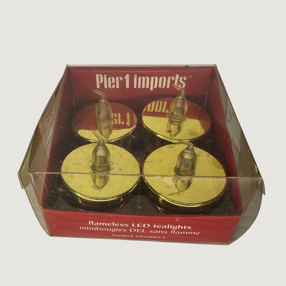 Pier 1 Imports Gold Flameless LED Tealights Set of 4 Flickering Battery Candles